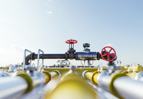 Gas tap with pipeline system at natural gas station. Industry