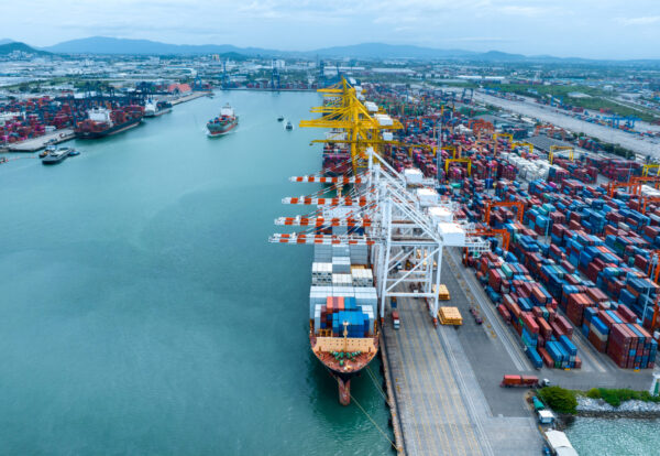 Shipyard Cargo Container Sea Port Freight forwarding service logistics and transportation. International Shipping Depot Custom Port for import export trade Transport Business manufacturing shipping