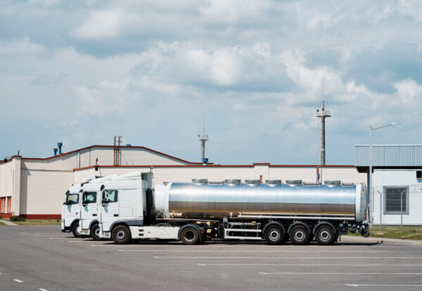 Trucks with tank trailer on the parking lot